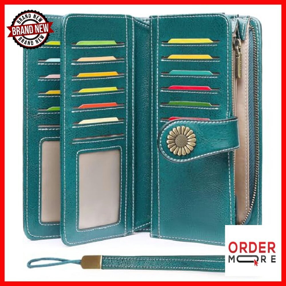 Leather RFID Blocking Wristlet Wallet with Large Capacity Card Holder - Picture 2 of 8